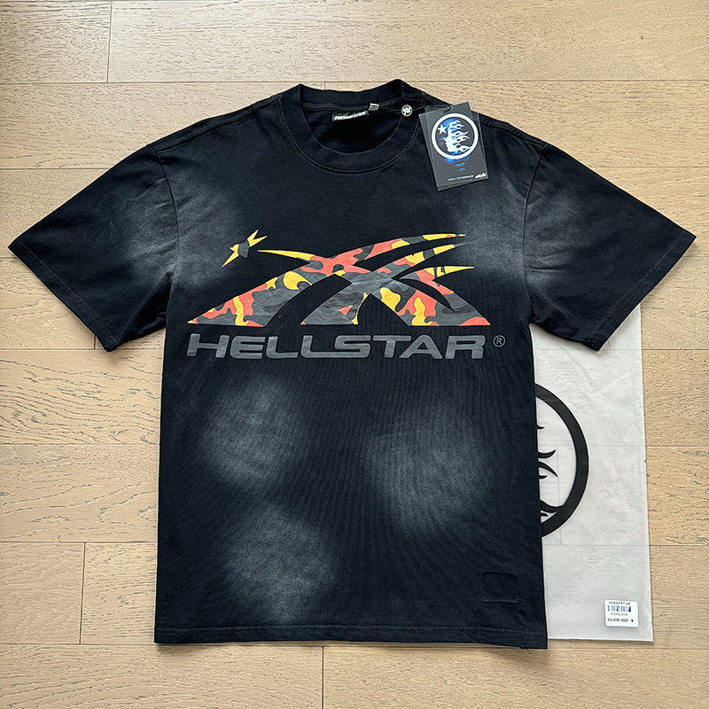 Hellstar Washed American Streetwear Vintage Print Short Sleeve T-Shirt Style 52