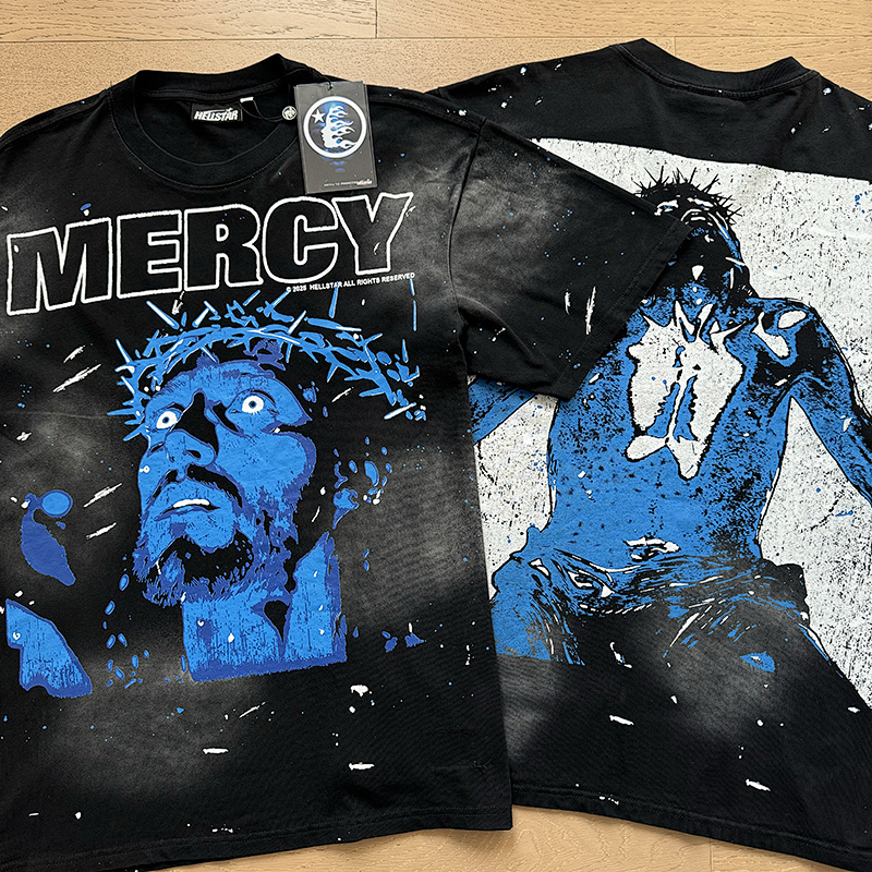 Hellstar Washed American Streetwear Vintage Print Short Sleeve T-Shirt Style 53