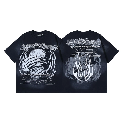 Hellstar Washed American Streetwear Vintage Print Short Sleeve T-Shirt Style 54 01