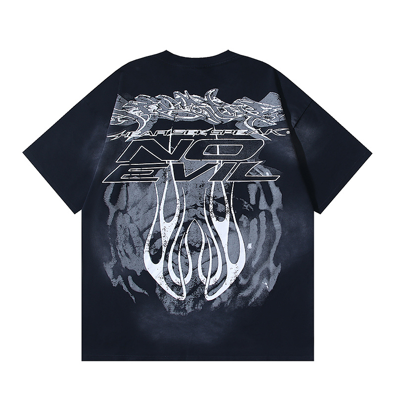 Hellstar Washed American Streetwear Vintage Print Short Sleeve T-Shirt Style 54