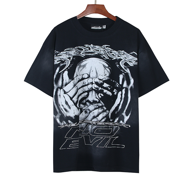 Hellstar Washed American Streetwear Vintage Print Short Sleeve T-Shirt Style 54