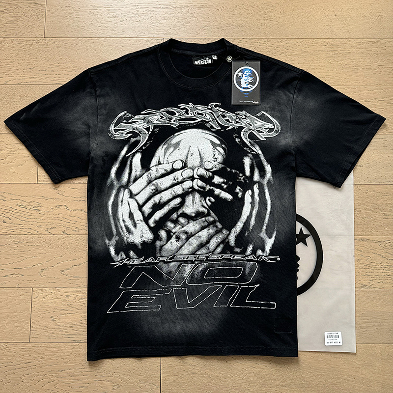 Hellstar Washed American Streetwear Vintage Print Short Sleeve T-Shirt Style 54