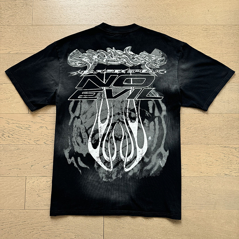 Hellstar Washed American Streetwear Vintage Print Short Sleeve T-Shirt Style 54