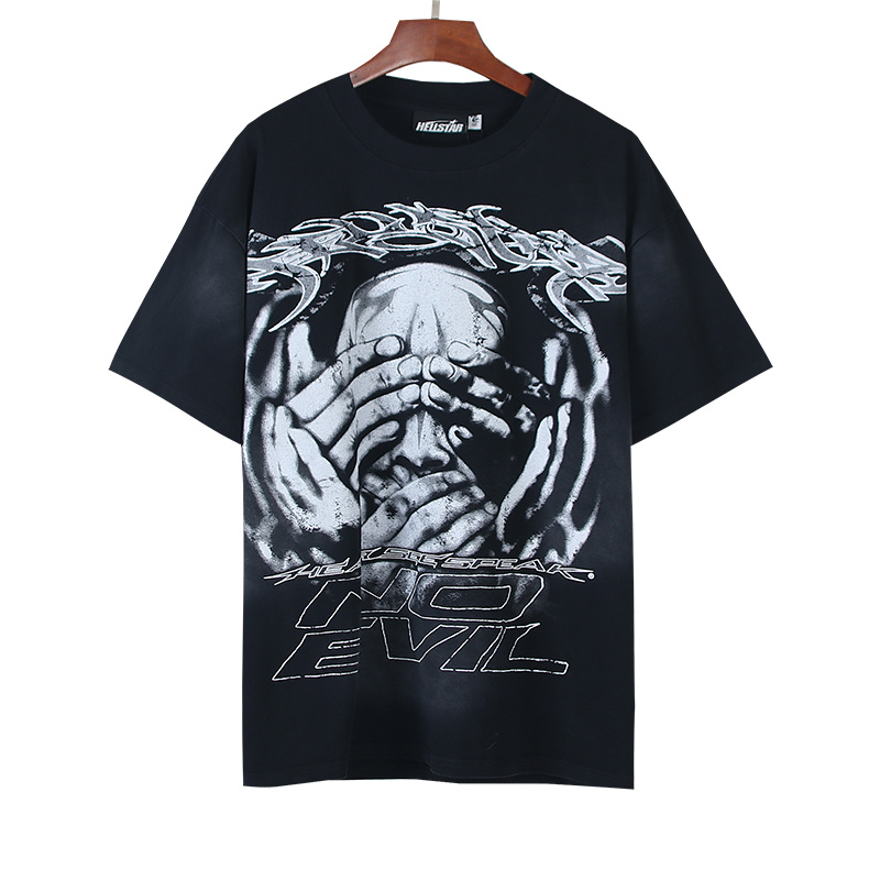 Hellstar Washed American Streetwear Vintage Print Short Sleeve T-Shirt Style 54
