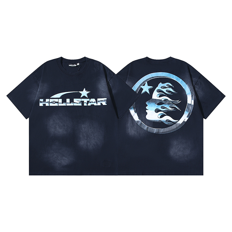 Hellstar Washed American Streetwear Vintage Print Short Sleeve T-Shirt Style 55