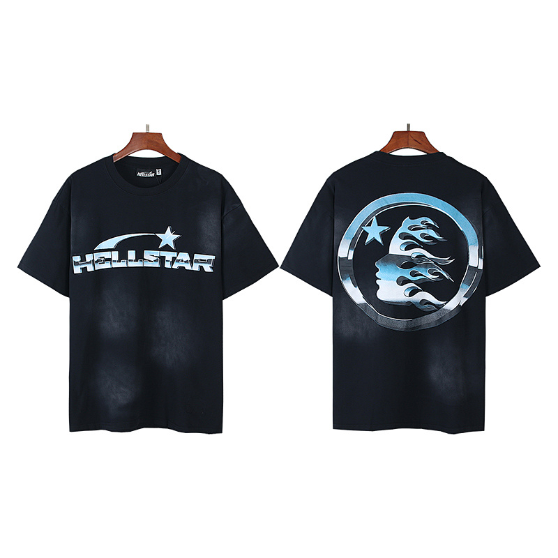 Hellstar Washed American Streetwear Vintage Print Short Sleeve T-Shirt Style 55