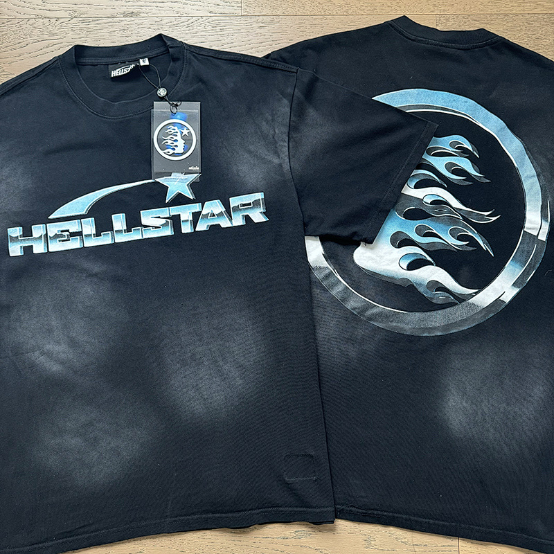 Hellstar Washed American Streetwear Vintage Print Short Sleeve T-Shirt Style 55