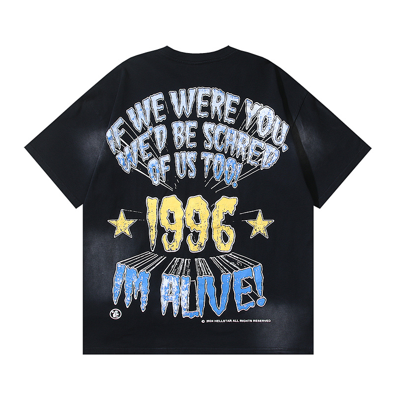 Hellstar Washed American Streetwear Vintage Print Short Sleeve T-Shirt Style 5