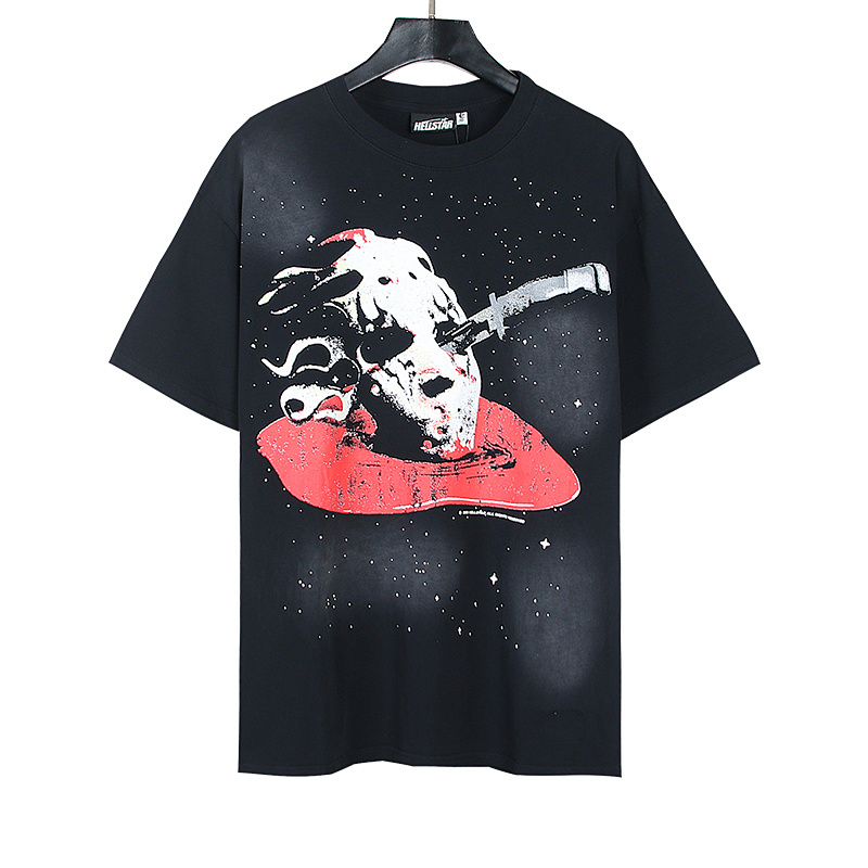 Hellstar Washed American Streetwear Vintage Print Short Sleeve T-Shirt Style 6