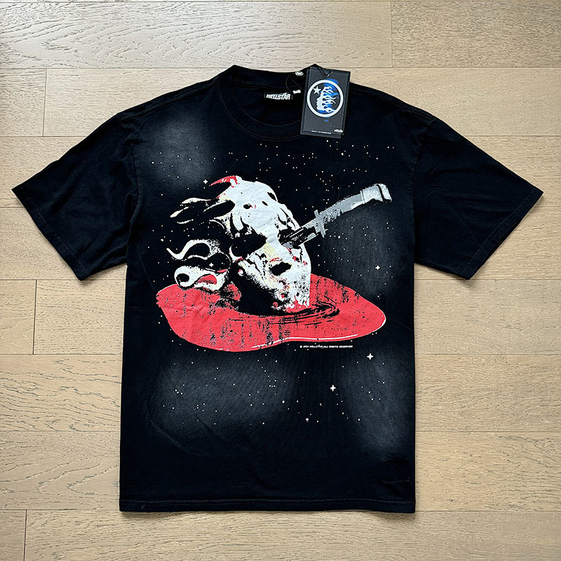 Hellstar Washed American Streetwear Vintage Print Short Sleeve T-Shirt Style 6