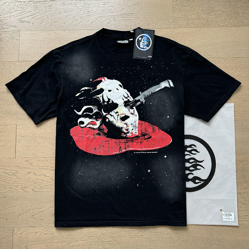Hellstar Washed American Streetwear Vintage Print Short Sleeve T-Shirt Style 6