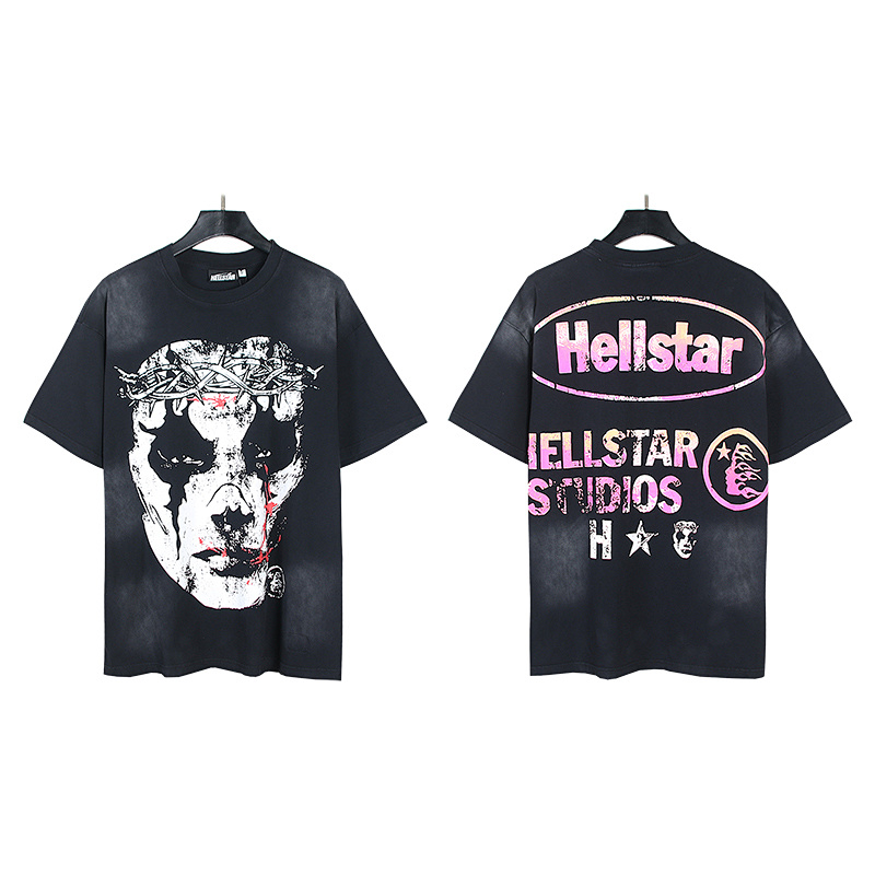 Hellstar Washed American Streetwear Vintage Print Short Sleeve T-Shirt Style 7