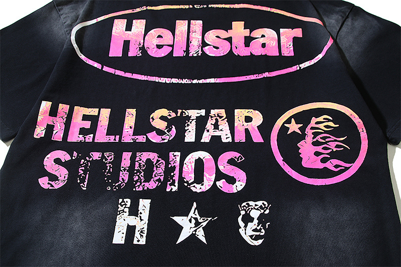 Hellstar Washed American Streetwear Vintage Print Short Sleeve T-Shirt Style 7