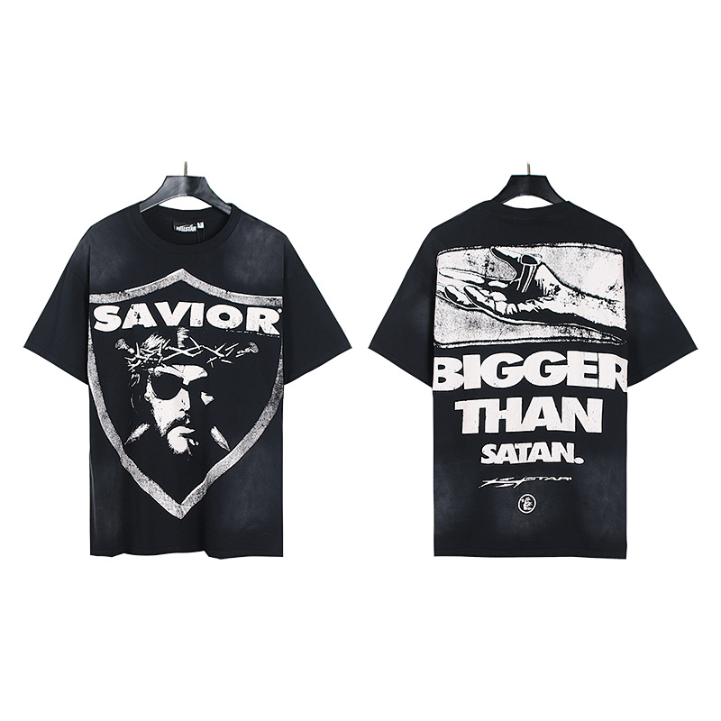 Hellstar Washed American Streetwear Vintage Print Short Sleeve T-Shirt Style 8