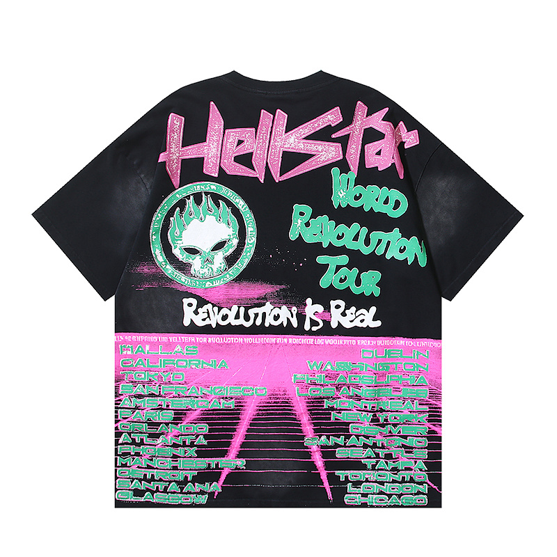 Hellstar Washed American Streetwear Vintage Print Short Sleeve T-Shirt Style 9
