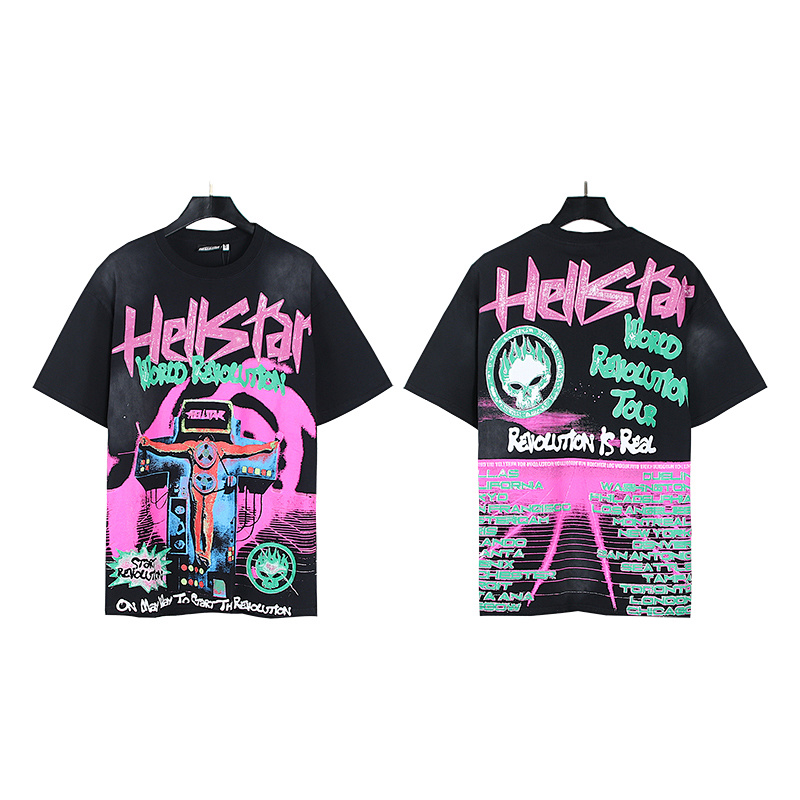 Hellstar Washed American Streetwear Vintage Print Short Sleeve T-Shirt Style 9