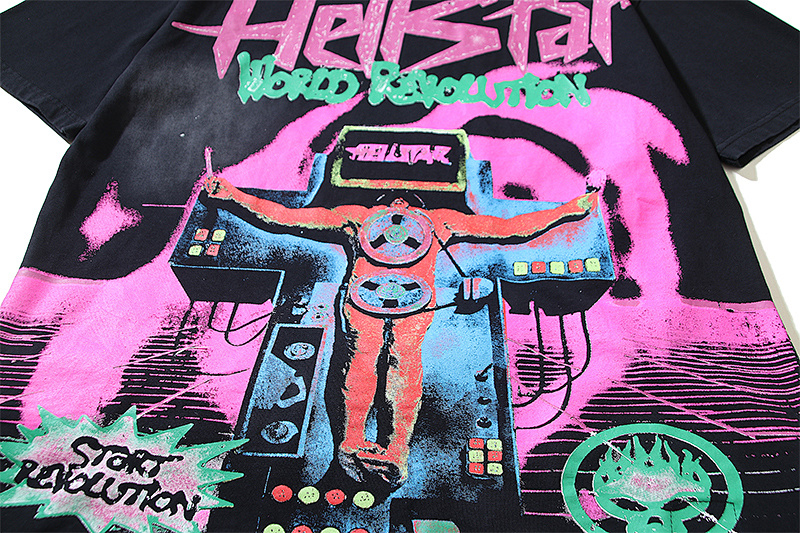 Hellstar Washed American Streetwear Vintage Print Short Sleeve T-Shirt Style 9