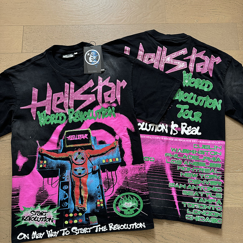 Hellstar Washed American Streetwear Vintage Print Short Sleeve T-Shirt Style 9