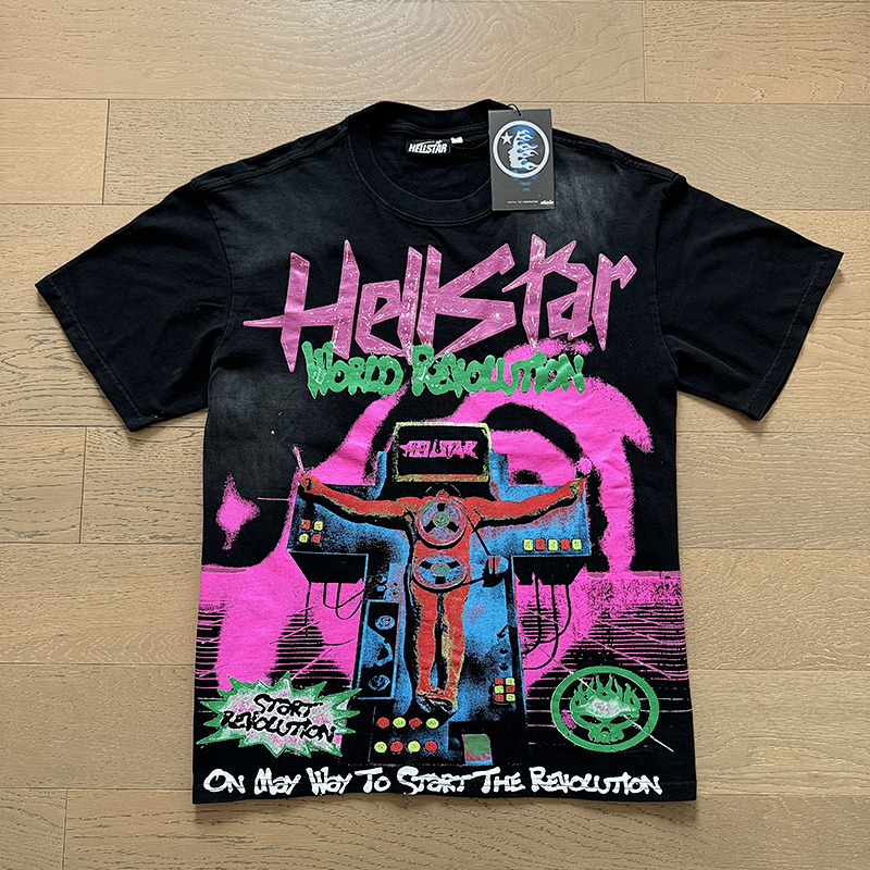 Hellstar Washed American Streetwear Vintage Print Short Sleeve T-Shirt Style 9