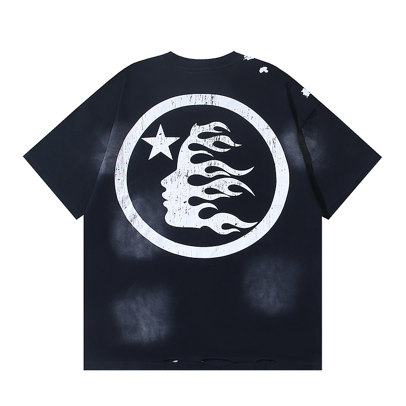 Hellstar Washed Black Distressed Short Sleeve T-Shirt Style 4