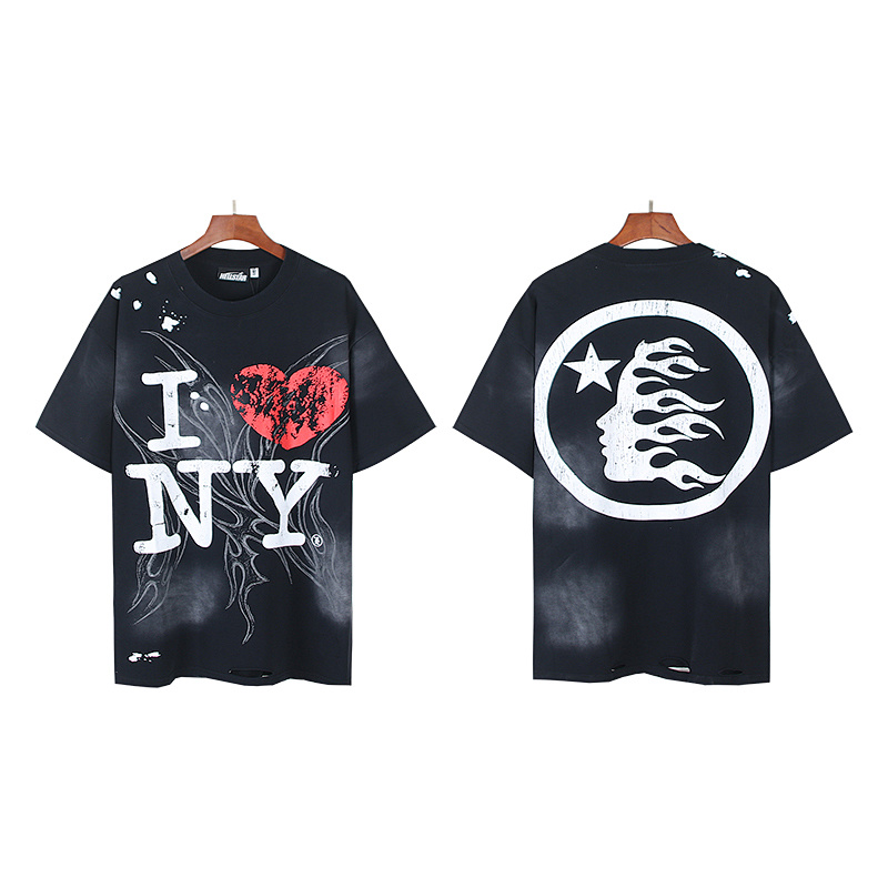Hellstar Washed Black Distressed Short Sleeve T-Shirt Style 4