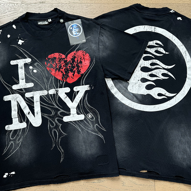 Hellstar Washed Black Distressed Short Sleeve T-Shirt Style 4
