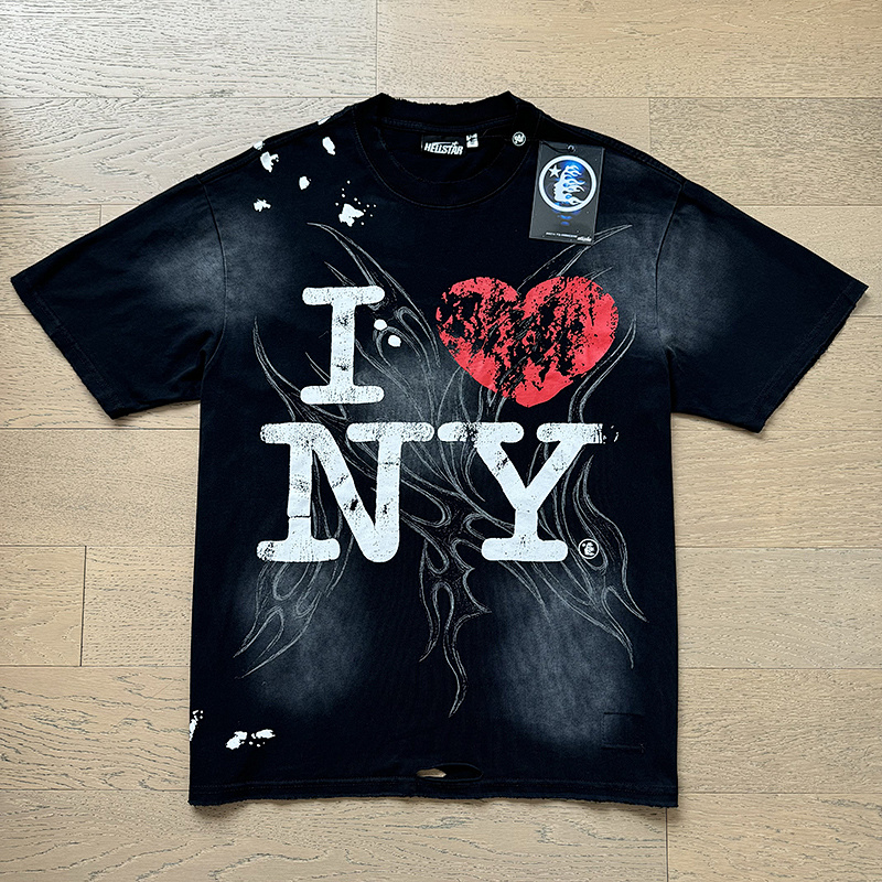 Hellstar Washed Black Distressed Short Sleeve T-Shirt Style 4