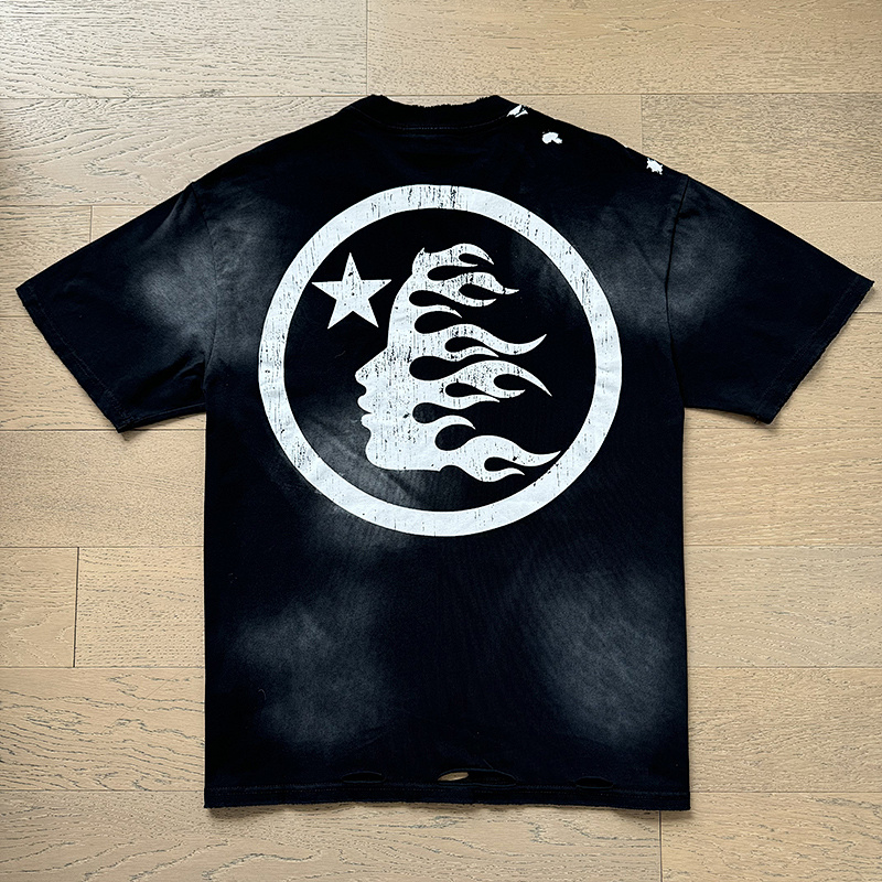 Hellstar Washed Black Distressed Short Sleeve T-Shirt Style 4