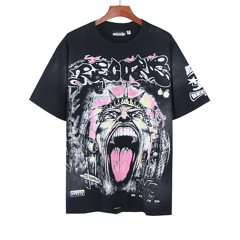 Hellstar Washed Black Distressed Short Sleeve T-Shirt Style 5