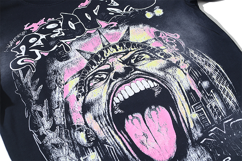Hellstar Washed Black Distressed Short Sleeve T-Shirt Style 5