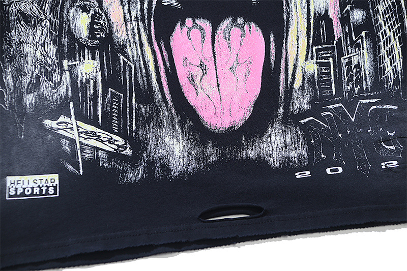 Hellstar Washed Black Distressed Short Sleeve T-Shirt Style 5