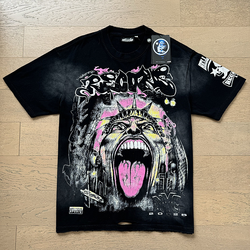 Hellstar Washed Black Distressed Short Sleeve T-Shirt Style 5