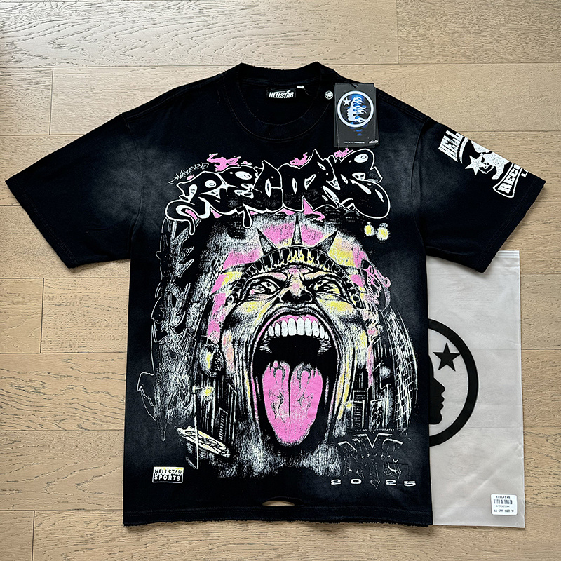 Hellstar Washed Black Distressed Short Sleeve T-Shirt Style 5