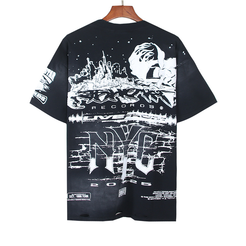 Hellstar Washed Black Distressed Short Sleeve T-Shirt Style 5