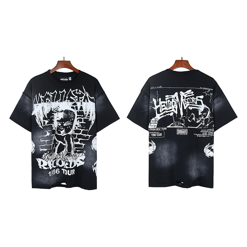 Hellstar Washed Black Distressed Short Sleeve T-Shirt Style 6