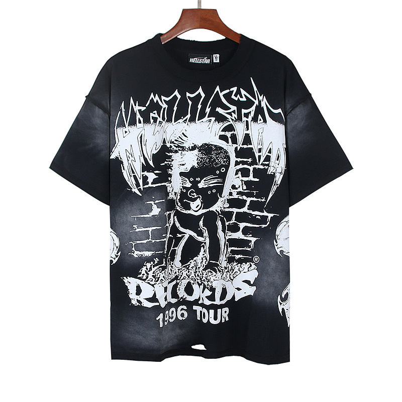 Hellstar Washed Black Distressed Short Sleeve T-Shirt Style 6