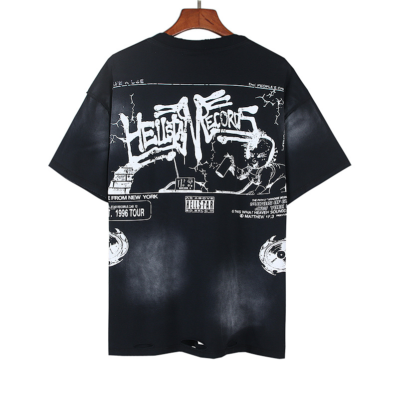 Hellstar Washed Black Distressed Short Sleeve T-Shirt Style 6