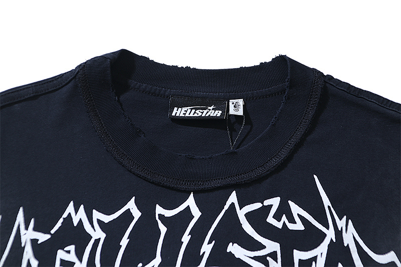 Hellstar Washed Black Distressed Short Sleeve T-Shirt Style 6
