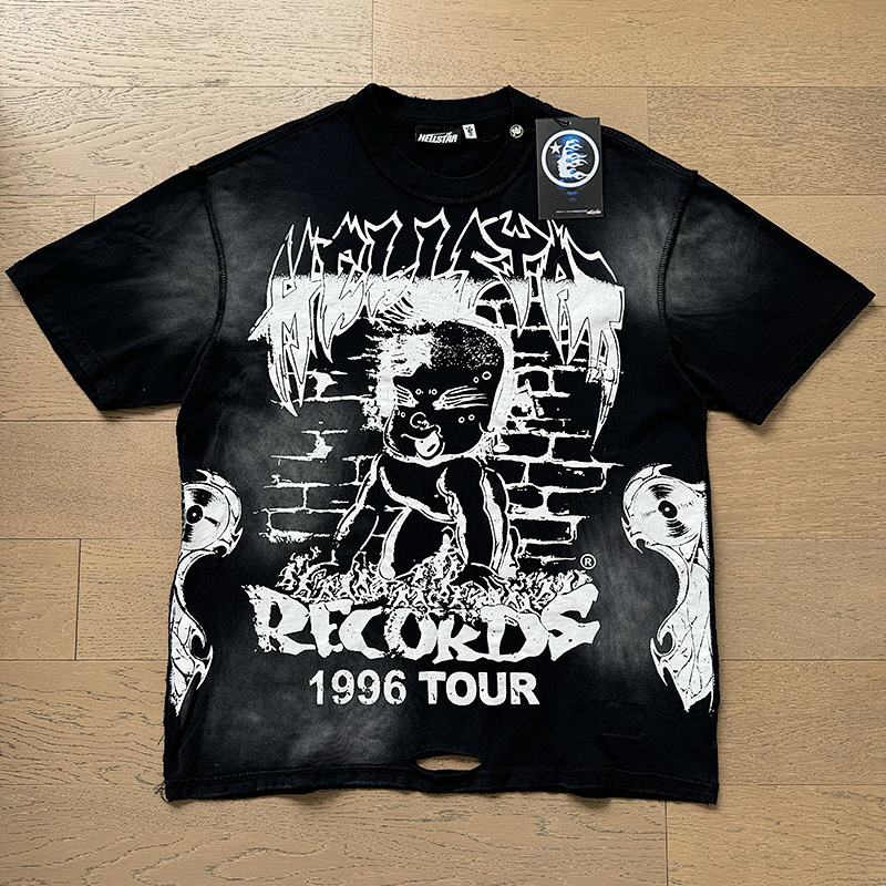 Hellstar Washed Black Distressed Short Sleeve T-Shirt Style 6