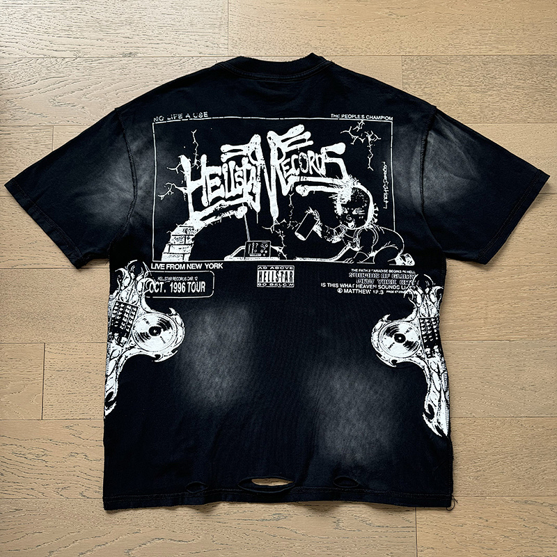Hellstar Washed Black Distressed Short Sleeve T-Shirt Style 6