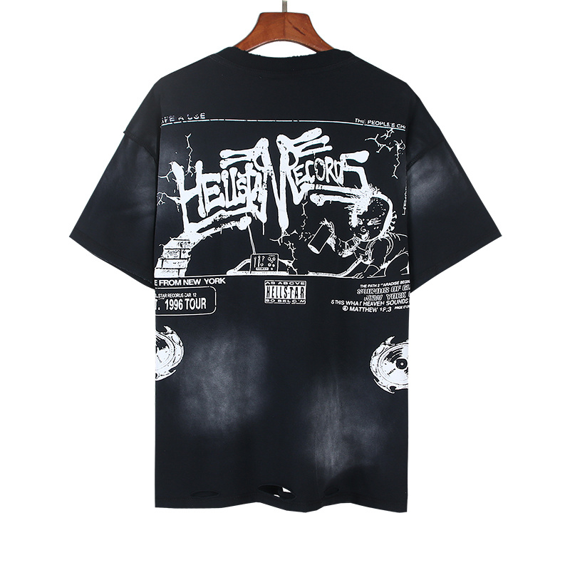 Hellstar Washed Black Distressed Short Sleeve T-Shirt Style 6