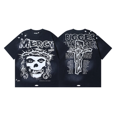 Hellstar Washed Black Distressed Short Sleeve T-Shirt Style 7 01