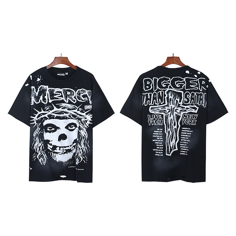 Hellstar Washed Black Distressed Short Sleeve T-Shirt Style 7