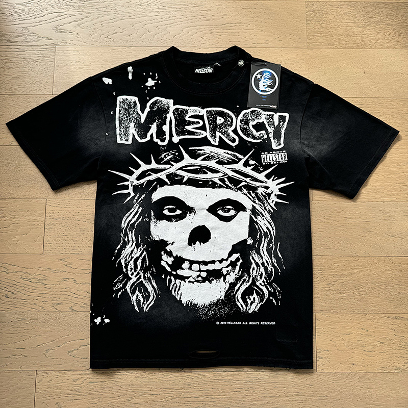 Hellstar Washed Black Distressed Short Sleeve T-Shirt Style 7