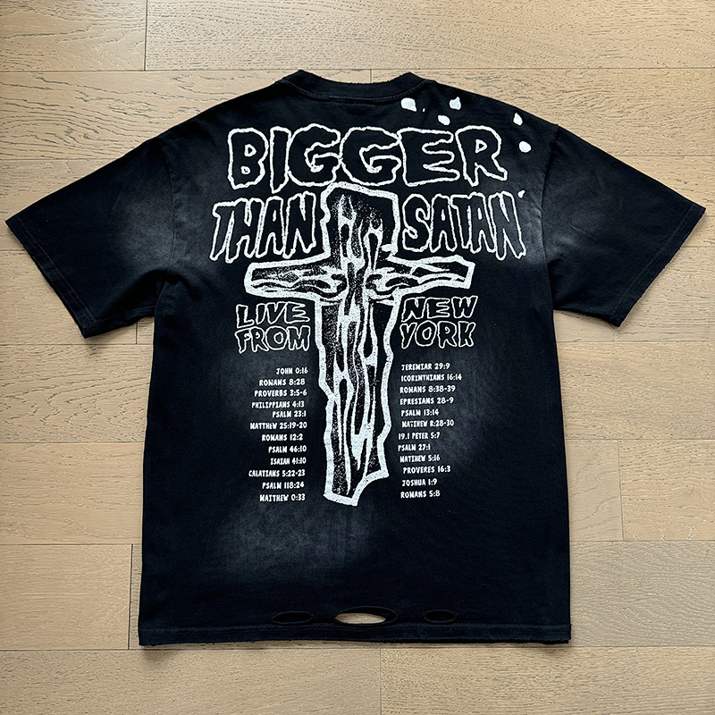 Hellstar Washed Black Distressed Short Sleeve T-Shirt Style 7