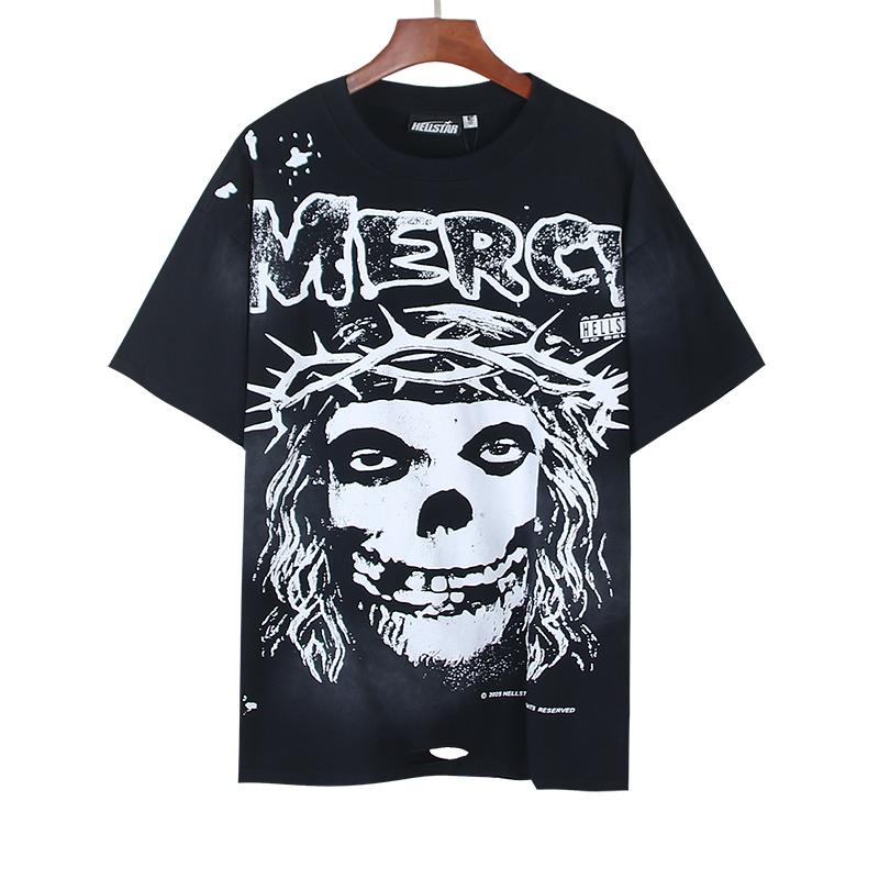Hellstar Washed Black Distressed Short Sleeve T-Shirt Style 7