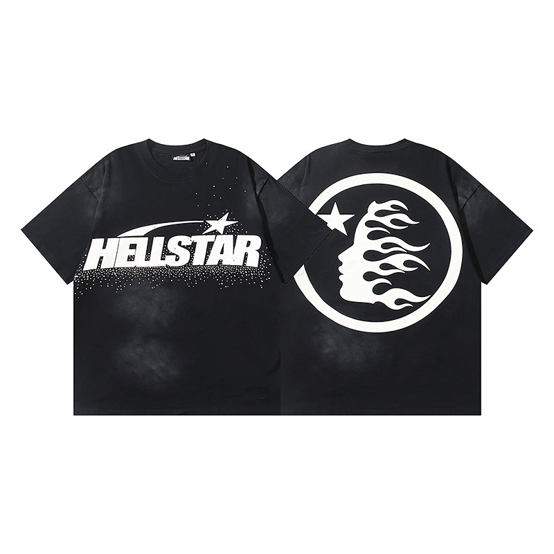 Hellstar Washed Black Rhinestone Short Sleeve T-Shirt Style 2