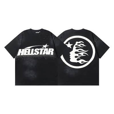 Hellstar Washed Black Rhinestone Short Sleeve T-Shirt Style 2 01
