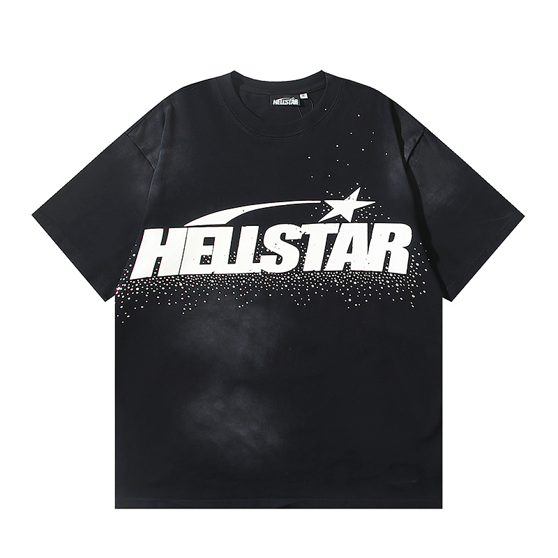 Hellstar Washed Black Rhinestone Short Sleeve T-Shirt Style 2