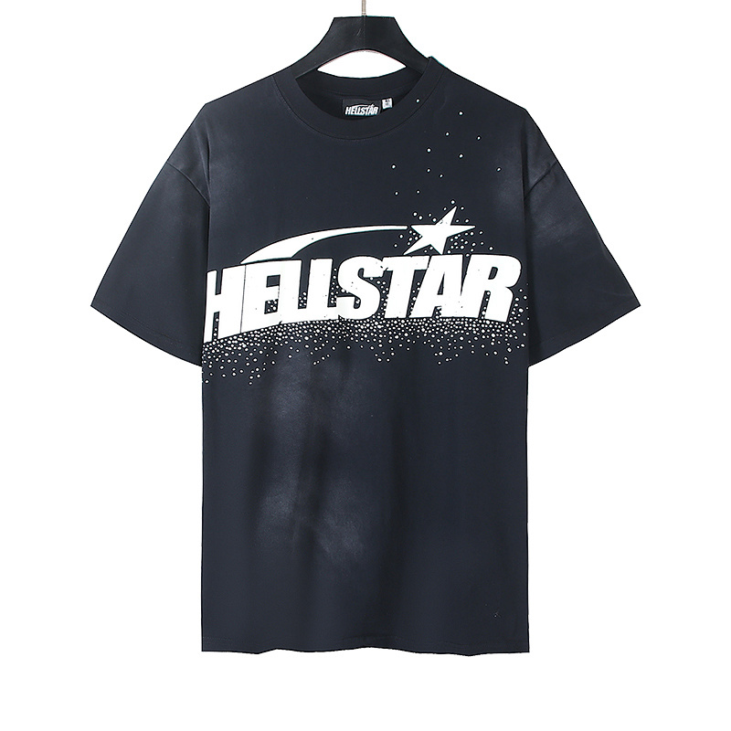 Hellstar Washed Black Rhinestone Short Sleeve T-Shirt Style 2